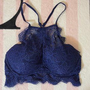 VS Pink Navy Blue Eyelash Lace High Neck Bralette